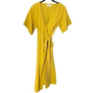 Urban Outfitters Kayla Surplice Kimono Wrap Midi Dress Mustard Yellow Sz Medium